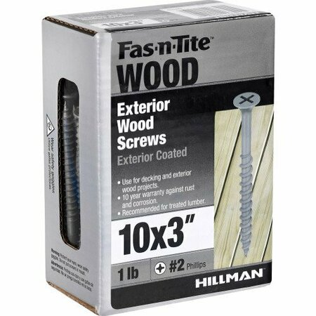 Hillman Wood Screw, #10, 3 in, Epoxy Coated Steel Flat Head Phillips Drive 48389